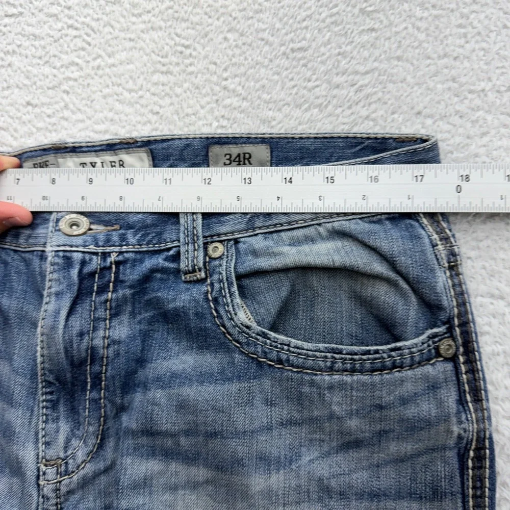 BKE Tyler Mens 34R Straight Leg Jeans Blue Medium Wash Distressed 100% Cotton